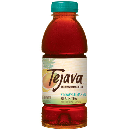 TEJAVA Pineapple Mango Unsweetened Black Tea PET Plastic Bottles, 16.9 Fl Oz, PK 12 40318